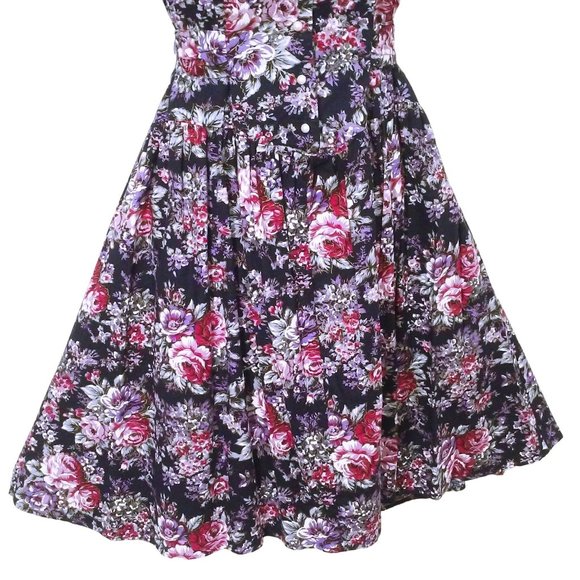 80's Brandywine Creek Dark Floral Prairie Dress Granny Lace Collar 9/10 Puffy SS - Picture 11 of 12